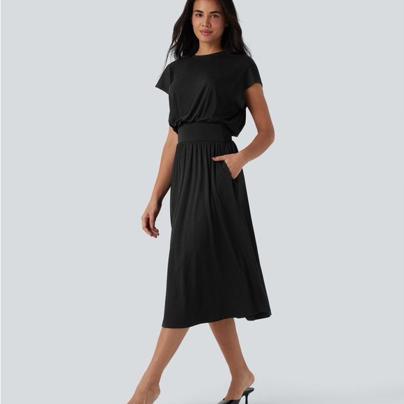 Halara Tummy Control Batwing Sleeve Flowy Midi Work Dress with Pockets XS - Picture 3 of 9